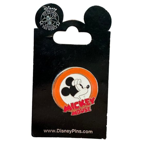 Disney Pin Oh Mickey Mystery Pouch Orange Circle Trading White Black Red Authent - Picture 1 of 3